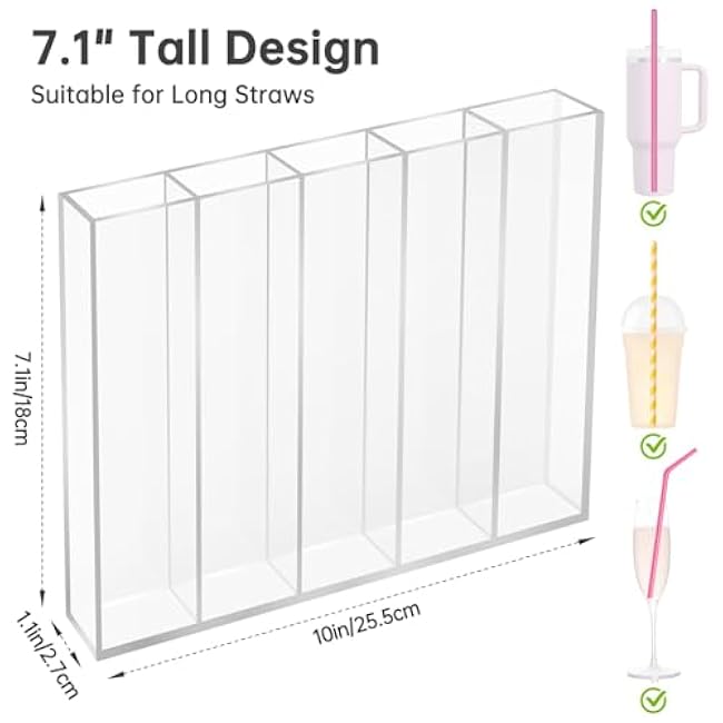 NiHome 10¡± Large Clear Acrylic Straw Holder for Cabinet Door ¨C Fully Enclosed Straw Organizer for Cabinet Doors or Countertops, Ultra Sticky Mount, Space-Saving Kitchen Accessories Container