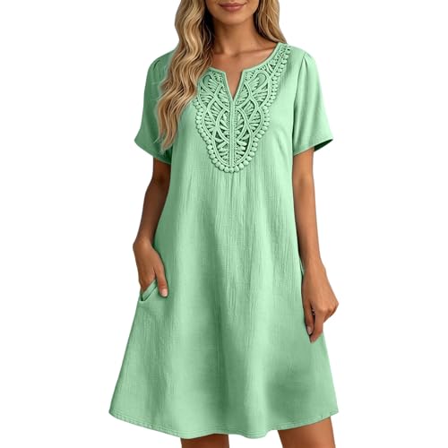 Image of Generisch Women Casual V-Neck Short Sleeve Summer Midi Dress, Green, M