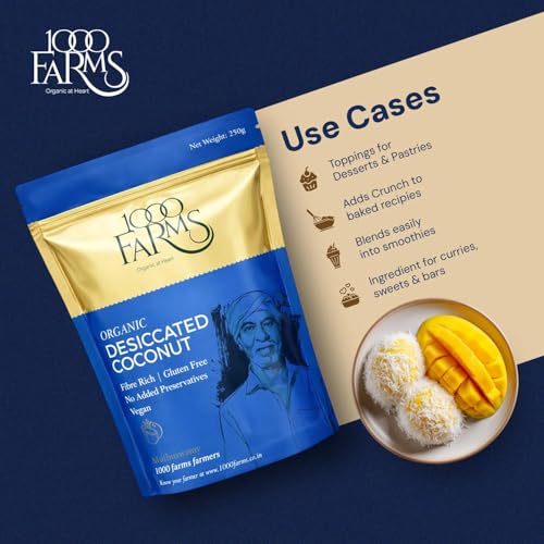 Image of 1000Farms Organic Desiccated Coconut Powder 250g | 100% Natural, Unsweetened Dry Coconut (Nariyal Burada /Khopra Bura) | Ideal for Baking, Cooking & Sweets