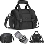 RAINSMORE Camera Bag Professional Camera Case Small Sling Bag DSLR/SLR/Mirrorless Shoulder Crossbody Bag with Waterproof Rain Cover Black