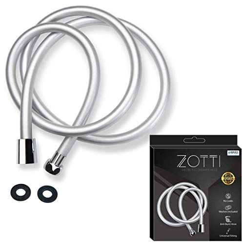 ZOTTI PVC Shower Hose 2m Replacement – Silver Universal Flexible Anti-Kink & Anti-Twist, High Pressure Leak-Proof with Brass Connectors, Easy Clean, Fits Standard Handheld Shower Heads