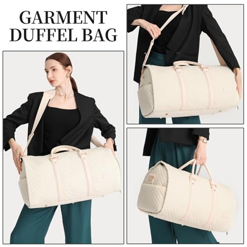 Image of Convertible Carry on Garment Bag for Women,Leather Garment Bags for Travel with Shoe Pouch 2 in 1 Hanging Suitcase Suit Bag for Women Travel Bags for Women Duffle Bag Garment Bag Gifts, A4-Beige-2pcs