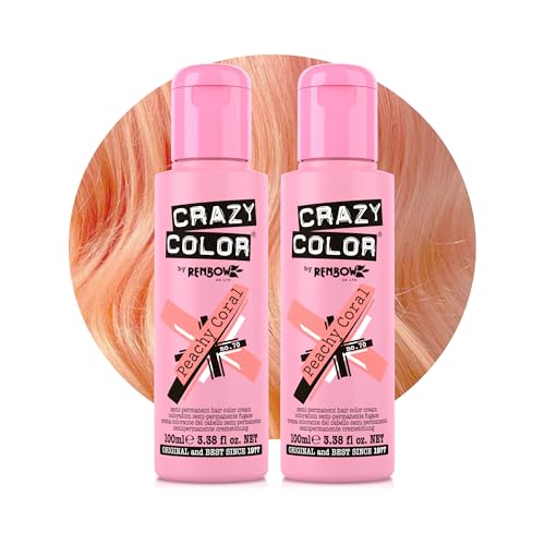 Crazy Color Vibrant Peachy Coral Semi-Permanent Duo Hair Dye. Highly Pigmented Pinky Peach Conditioning & Oil Nourishing Vegan Formula | No Bleach or Ammonia | 200ml