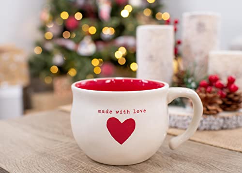 Demdaco Made With Love Red Heart White 24 Ounce Stoneware Decorative Soup Bowl #TOP5