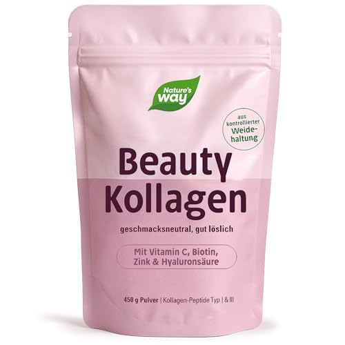 Beauty Kollagenpulver 450 g | Vitamin C Hyaluronsäure Biotin Zink | Collagen Peptide Typ I & III | Weidehaltung | für Haut Haare Nägel I Kollagen Hyaluron Komplex | geruchs- und geschmacksneutral