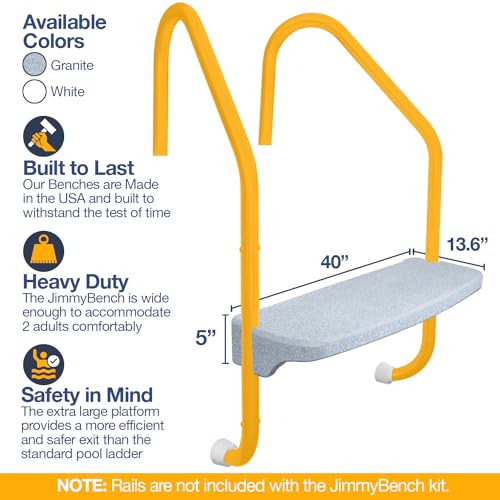 The Jimmy Bench for Inground Pool Ladders (Rails NOT Included/Bench & Hardware Only) - Convert Your Pool Ladder Steps into a Swim-up Bench | Great for Kids, Adults & Pets | Made in USA | Granite - Thumbnail 5