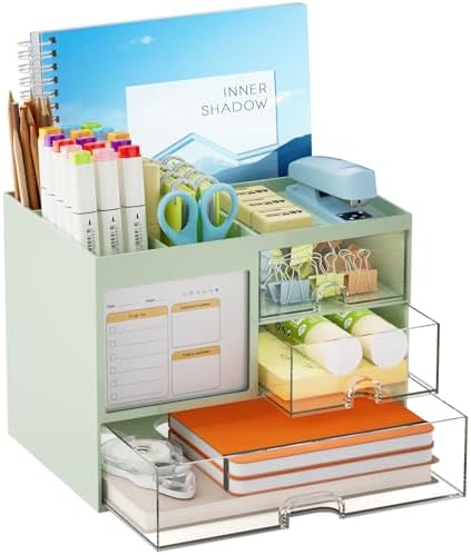 Marbrasse Desk Organizer with 3 Drawer, Multi-Functional Pencil P...