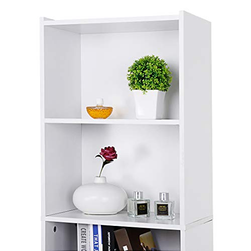 Super Deal Wood Bookcase 5-Tier Open Shelf Narrow Tall Cube Bookshelf For Small Spaces Freestanding Display Storage Organizer For Kids Bedroom Home Office Apartment, 52 Inch White #TOP3