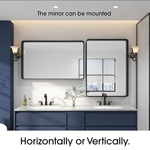 Okpal Black Metal Framed Bathroom Mirror 72” Round Corners, Rectangle Large Mirror Full Length 72 X 36(Horizontal/Vertical) #TOP2