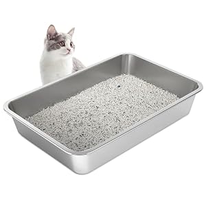 LIHONG Stainless Steel Cat Litter Box,Large Metal Litter Box for Small Large Cats Kitty Rabbits,No Smell,Non Stick,Easy to Clean(20″ Lx14 Wx4 H,L)