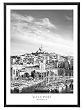 tableau marine port de marseille Tableau Marseille - Vieux port 50 x 70 cm avec cadre en bois noir inclus