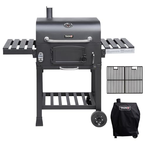 TAINO Hero XL Set BBQ Smoker GRILLWAGEN Holzkohle Grill Grillkamin Standgrill Räucherofen Abdeckhaube Grillrost Gusseisen