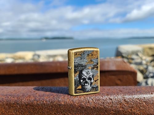 Image of Zippo Floral Skull Design Street, Brass, Pocket Fuel Windproof Premium Lighter (BIS Certified)