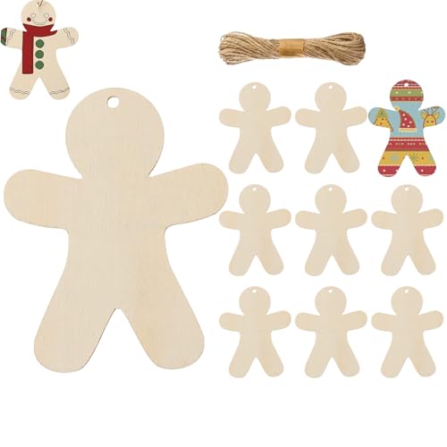 Siluetas de hombre de pan de madera | 10 piezas siluetas navideñas de madera sin terminar | Decoraciones colgantes para casa fiestas viajes | Cumpleaños Decoraciones Pared Ventana Familia