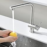 CECIPA Hochdruck Wasserhahn Küche Ausziehbar, Küchenarmatur mit Brause Zwei Strahlarten, Mischbatterie Küche 360° Schwenkbar, Armatur Küche L-Form, Einhebel Spültischarmatur Edelstahl Gebürstet, Y207S