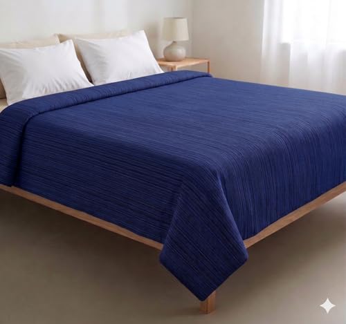 Image of THARUNSHA ELITE 100% Natural Pure Cotton All Weather Blanket /Solapur Bedsheet /Top Sheet /AC Comforter Elegant Design- Single Size (60 inches x 90 inches) Set of 1 (Dark Blue)