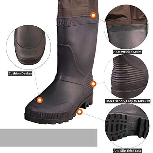 Greenwater Fishing Chest Waders For Men Women With Boots Waterproof 2Ply Nylon Pvc Lightweight Bootfoot Waders For Hunting (Brown, M12) #TOP2