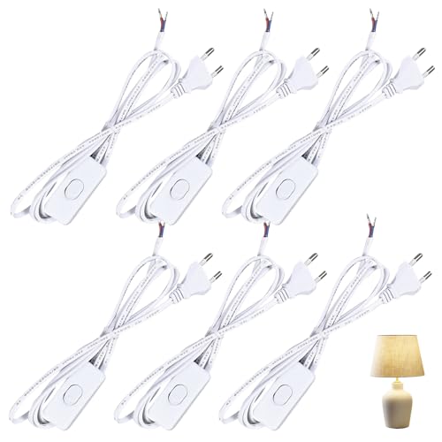 Lot De 6 Cordon Avec Interrupteur, Câble D'alimentation Avec Interrupteur, 1,8 M Câble De Raccordement Avec Fiche, Câbles Avec Interrupteurs Pour Lumières, Lampes, Lampadaires, Blanc, Euro Fiche
