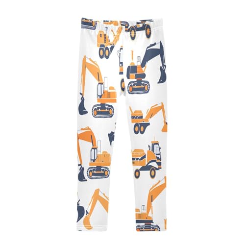 Bolaz Toddler Girls Leggings Printed Yoga Pants Leggings Orange Excavating Machinery for Kids
