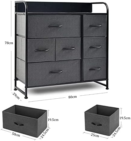 bimiti Chest of Drawers Non-Woven 7 Drawer Organizer Unit Fabric Storage Drawers Dresser with Steel Frame and Wood Top for Bedroom Hallway Closet Living Room Dark Grey