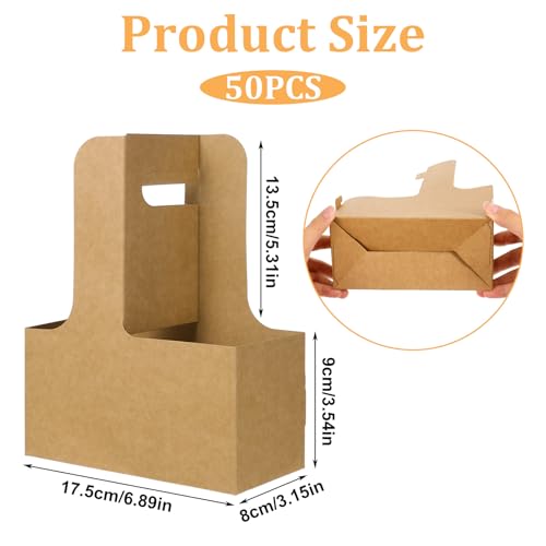 Giantree 50 Pack Kraft Drink Carrier with Handle, 2 or 4 Cup Disposable to Go Coffee Cup Holder Carrier for Delivery Coffee Beverage Floral Wrap Packing Box Mother\'s Day Graduation Party