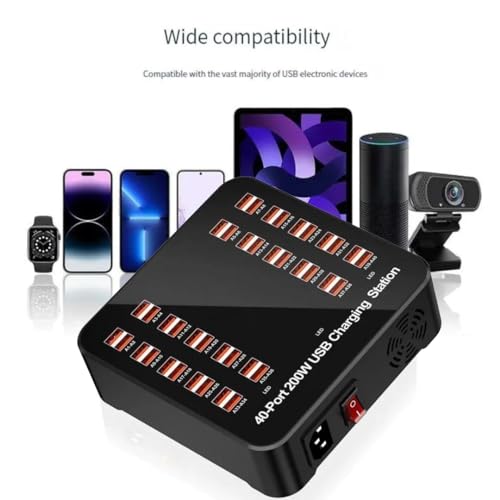 Image of Electro Wolf Smart 40 Ports USB Hub Charging Station Power Outlet Multi Port Speed Dock Charger Suitable for Hotels, Shops, Schools, Shopping Mall and Travel - Black (40 USB Port)
