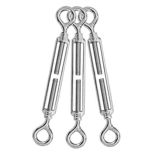 Jamiikury 3PCS M8 Eye & Eye Turnbuckle 304 Stainless Steel Turnbuckle Wire Rope Tension Heavy Duty Turnbuckles for Cable Railing Wire Rope Hardware Kit (M8, Eye & Eye)