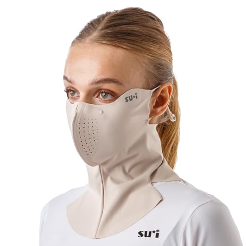 SUIGOLF KOREA X-Series X2 Flex Basic Aqua-X UV Cooling Face & Neck Mask with Nose Wire Golf Running Outdoor Sports (Beige Large)
