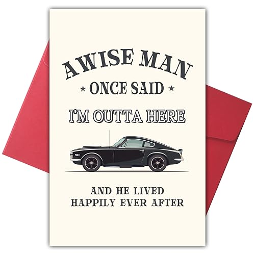 Bewoow Funny Retirement Card with Vintage Car Design for Men Him, Humorous Goodbye Gift for Coworker Leaving Job, Farewell Greeting for Friend Boss Teacher Husband Dad, Good Luck Cards
