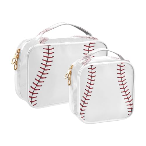ALAZA Baseball Red Lace 2 Pcs Storage Bags Zippered Organizers Cosmetics Travel Case Toiletry Bag Transparent Tote Bags2