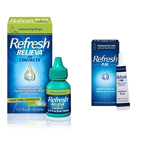 Refresh Relieva For Contacts Lubricant Eye Drops (0.27 Fl Oz) P.m. Eye Ointment, Nighttime Relief, Preservative-Free (0.12 Oz) #TOP30