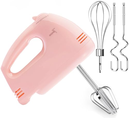 Leaflai - Hand Mixer, Electric Cake Whisk Food Mixer for Baking Self-Control/Turbo Boost + 4 Stainless Steel Accessory Food Beater for Cake Bread (CX6610-PK)