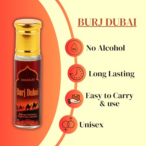 AMANZI Burj Dubai Long Lasting Attar Roll On Perfume Alcohol Free Unisex Fragrance for Men and Women Roll On Bottles 6 ml Each | Pack of 3