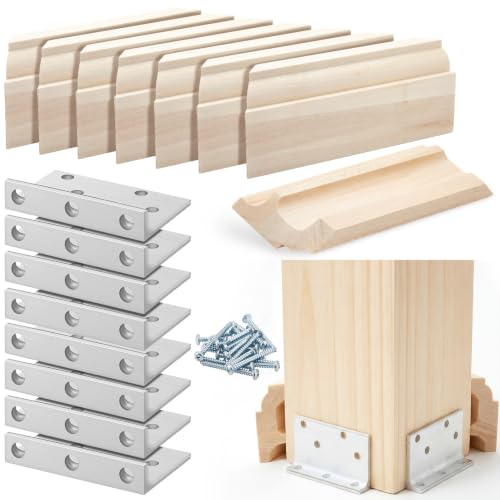 Blulu 2 Set 3-1/2" Newel Post Mounting Kit 8 Pcs L Bracket Metal Post Anchor with 8 Pcs Poplar Wood Trim Deck Base Fasteners and Screws for Fastening Handrails Balustrades to Stairs and Floors