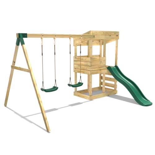 Rebo Bryce Wooden Lookout Tower Playhouse with 6ft Slide - Image 4