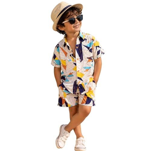 Image of superminis Boys Coordinated Set With Printed Rayon /Cotton Shirt and Shorts