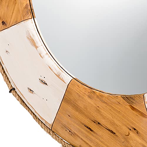 Glitzhome Coastal Nautical, Lifebuoy Wood Wall Mirror Door Hanging Ornament, Beach Theme for Home Decoration, 30 Inch, White, (GH30206) - Image 4