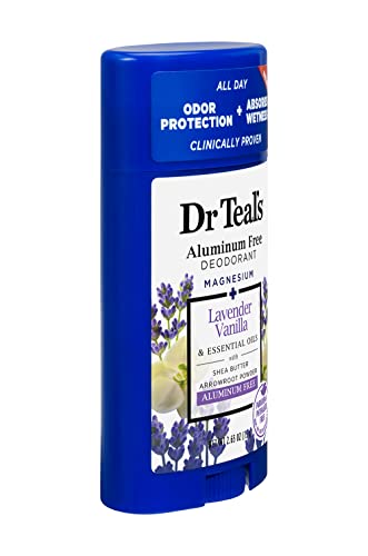 Image of Dr Teal's Aluminum Free Deodorant Stick For Unisex Magnesium + Lavender Vanilla & Essential Oils, 75g | Paraben & Phthalate Free Roll On for Odour Protection & Absorbs Wetness | Pack of 1