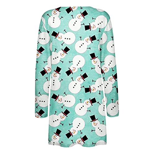 Christmas Cardigans For Women Snowflake Snowman Pattern Print Open Front Sweater Cardigans Lightweight Jacket Shirt #TOP4