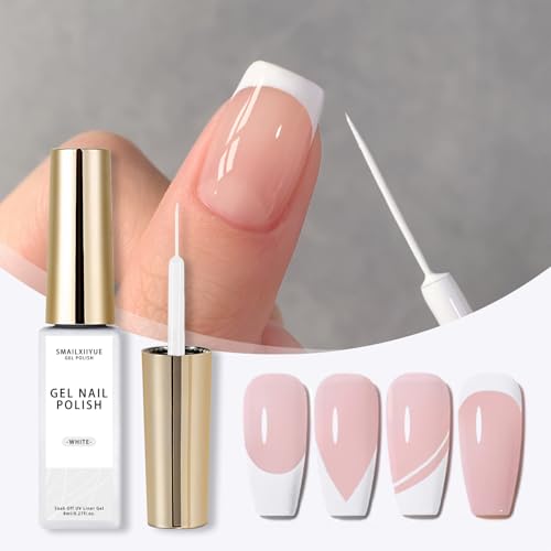 Gyraolvant White Gel Nail Polish for French Tip Color Nail Art Paint for Thin French Gel Liner Nail Art Soak off UV Curing Salon (White)