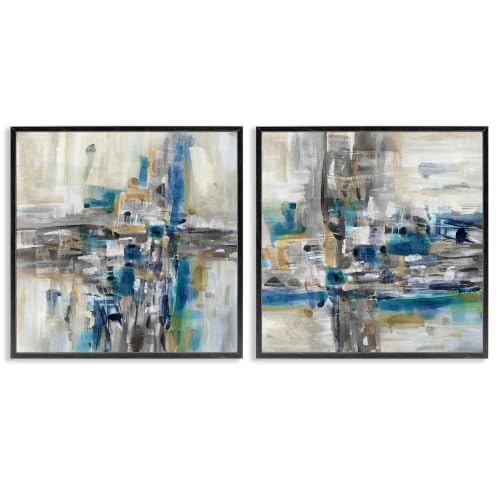 Abstract Geometric Brush Stroke, 17 x 17 Inch Framed Giclée Print Set