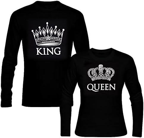 picontshirt King & Queen Long Sleeve Black Couple T-Shirts