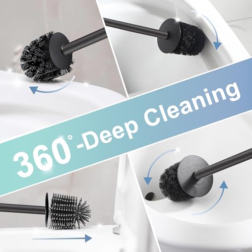 DAZI Klobürste Klebende Wandmontage ohne Bohren, Rostfreies Metall Toilettenbürste modernem Design, WC Bürste mit herausnehmbarem Innenbecher für einfache Badpflege und Reinigung (Matt Schwarz)