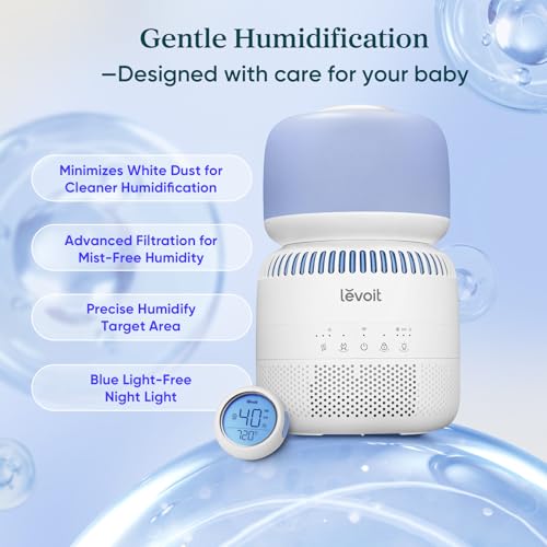LEVOIT Evaporative Humidifiers for Bedroom Baby, Dual Air and Water Filters, Separate Sensor, Blue Light Free for Nursery Nightlight, Auto Dry, Smart Control & Alexa, Auto Mode, 3.8L Tank for 36H