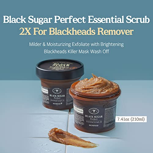 Skinfood Black Sugar Perfect Essential Scrub 2X 210G - Facial Exfoliating Massage Scrub W/O Irritation - Removes Blackheads & Dead Skin Cells - Sugar Scrub Body Exfoliator For Men & Women (7.4 Fl.oz.) #TOP1
