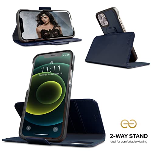 Image of dreem Fibonacci 2-in-1 Wallet Case for Apple iPhone 12 & 12 Pro - Luxury Vegan Leather, Magnetic Detachable Shockproof Phone Case, RFID Card Protection, 2-Way Flip Stand - Royal