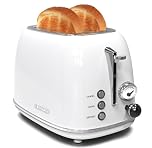 Toaster 2 slice, KitchMix Retro Stainless Steel Toaster with 6 Settings, 1.5 In Extra Wide Slots, Bagel/Defrost/Cancel Function, Removable Crumb Tray (White)