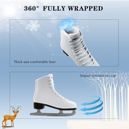 Figure Ice Skates for Women Girls and Boys, Lace-Up Adult Figure Skate Ice Hockey Skates for Outdoor and Skating Rink, Figure Ice Skate Shoes Size US Women's 9/Men's 7.5