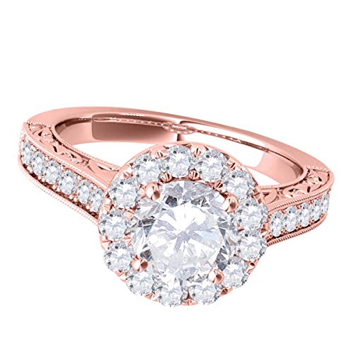 MauliJewels 1 Carat Halo Round Diamond Antique Milgrained Engagement Ring 4 Prong 14k Rose Gold3