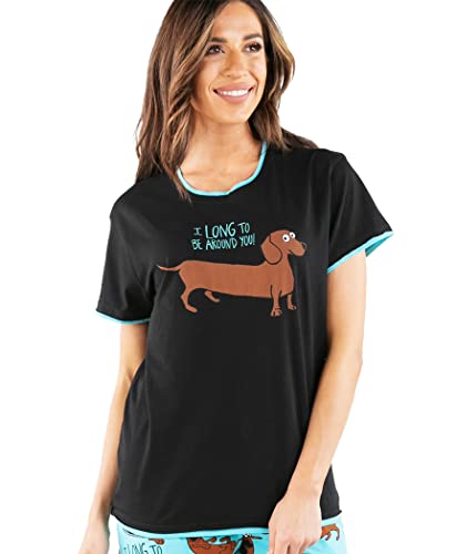 Lazy One Pajamas for Women, Cute Pajama Tops, Comfy Women's Tees, Dog, Dachshund (X-Small)